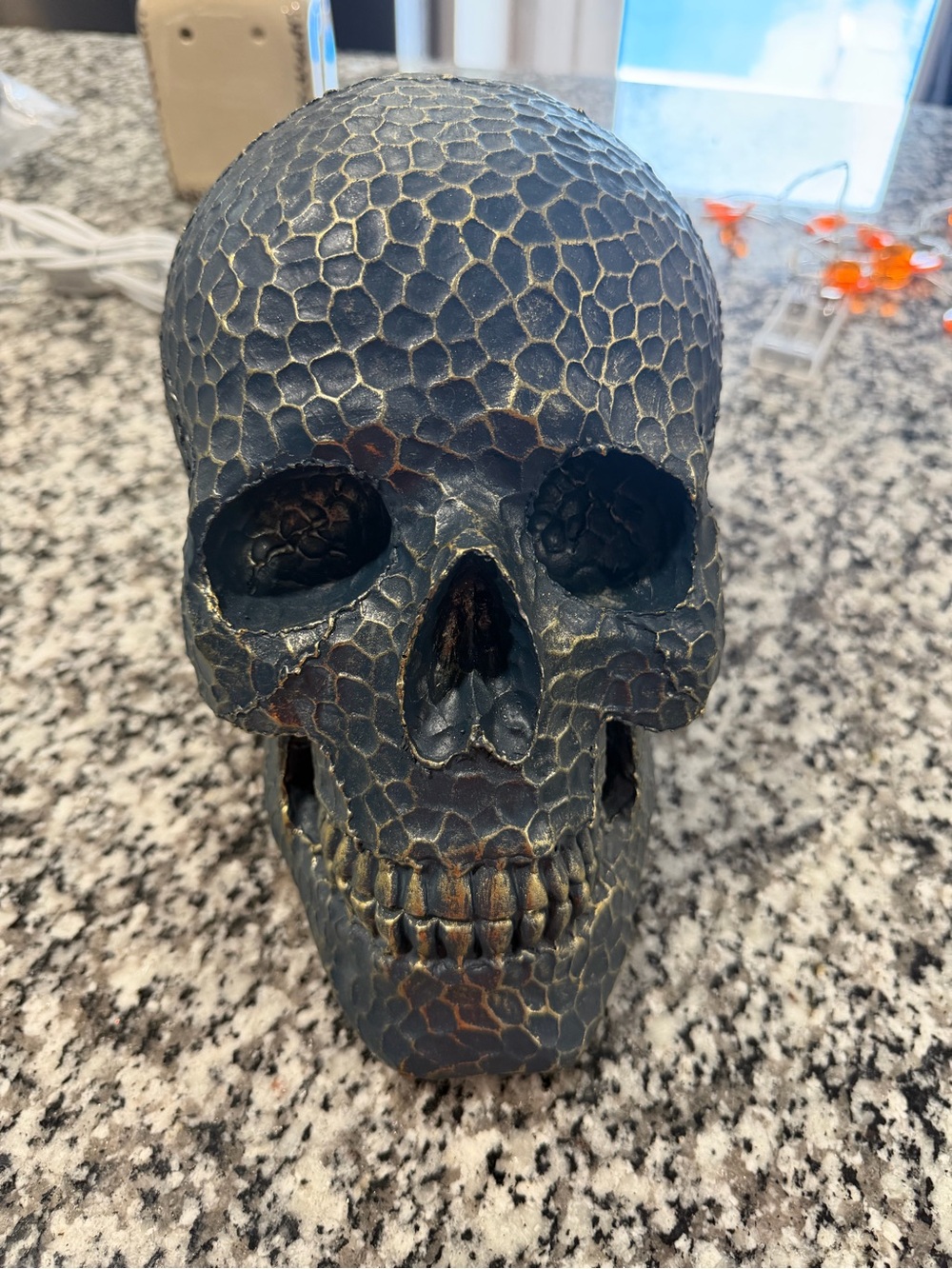T.J.Maxx Black and Gold Textured Skull Accent